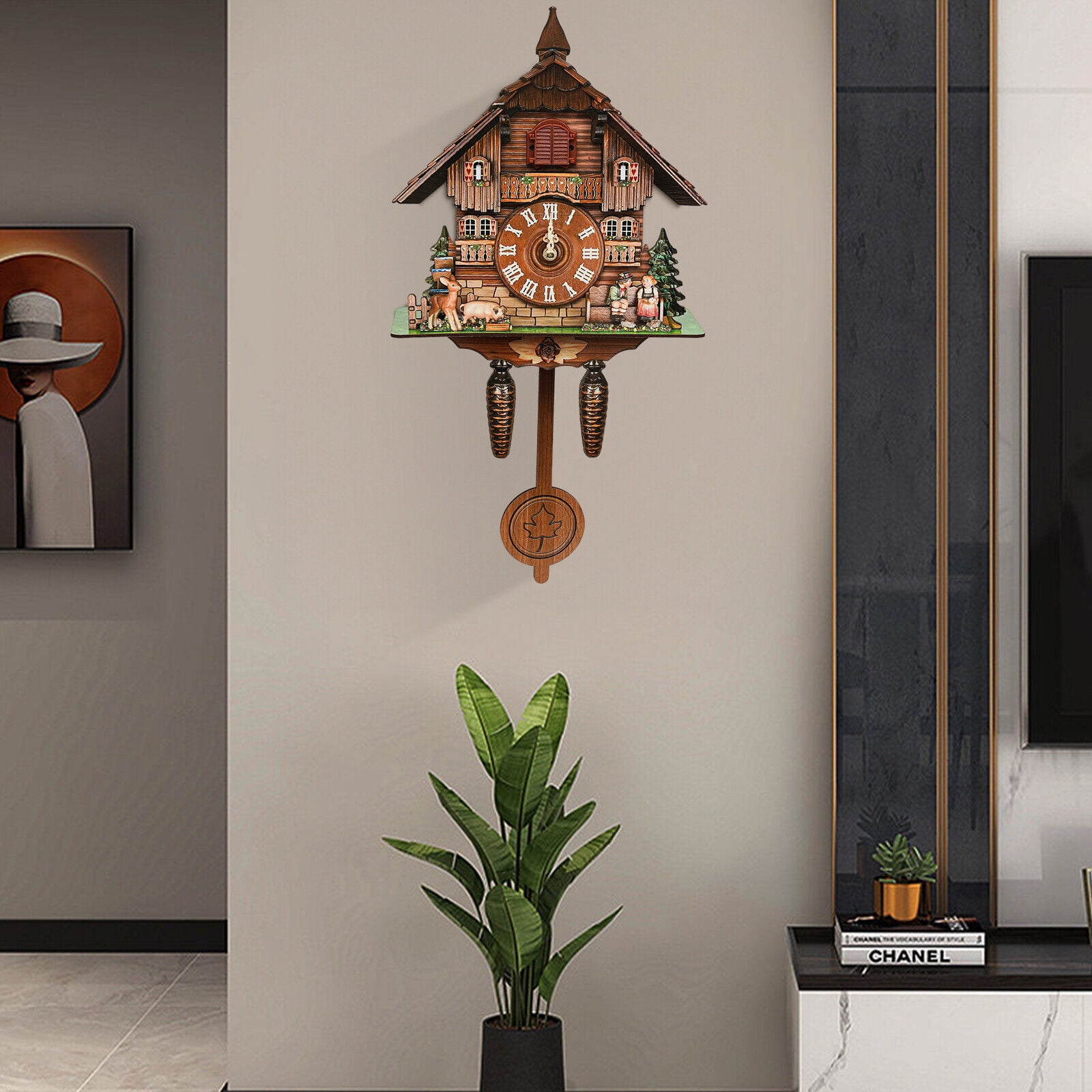 TFCFL Hanging Clock Wall Clock Vintage Traditional Coo Coo Clock Style Pendulum Clock Home Decor