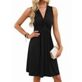 thumbnail image 4 of Women'S Twist Front V Neck Ruffle Summer Dress Elegant Sleeveless Club Party Tunic Bodycon Mini Dresses, 4 of 10