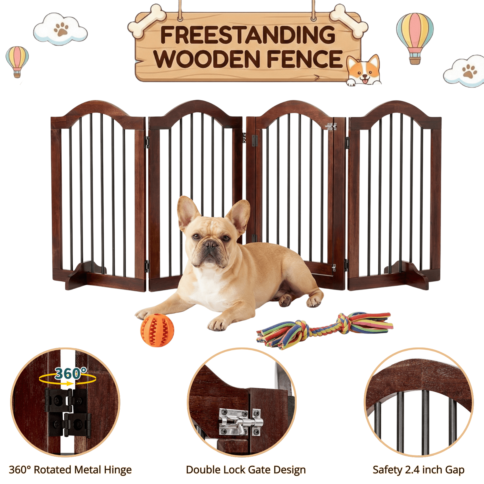 TrumanPick Free Standing Foldable Dog Gate with Door 96" W x 30" H