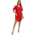 thumbnail image 3 of Women Short Sleeve Nightgowns Lace Trim Nightdress V Neck Pajama Night Vintage Sexy Sleep Shirts Summer Sleepwear Soft Nightshirt Homewear,Red S-XXL, 3 of 7