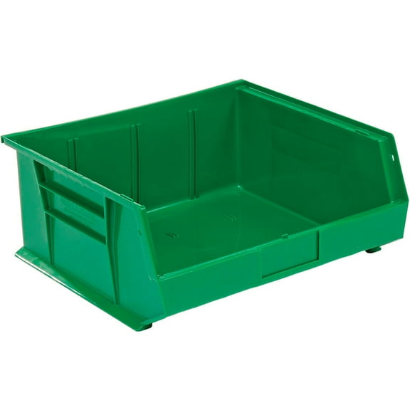 Green Plastic Stacking Bin 16-1/2 x 14-3/4 x 7, Lot of 6