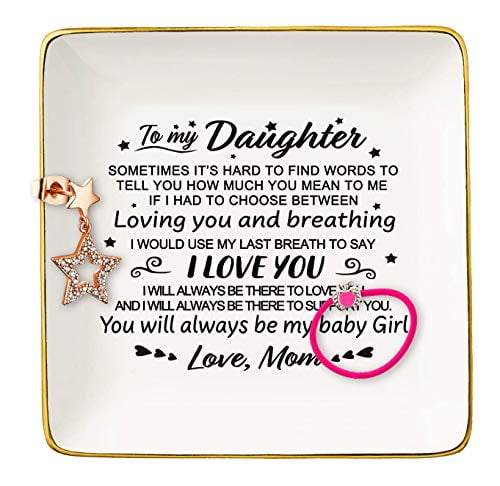 Daughter Gifts from Mom Dad Ceramic Trinket Dish Tray Ring Holder Unique Jewelry Gifts for Daughter Birthday Thanksgiving Day Christmas Gold Trinkets Jewelry