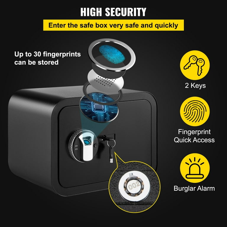 VEVORbrand Security Safe Box 1 CU.FT Money Safe with Fingerprint Lock and  Key Lock, Alloy Steel Home Safes with 2 Keys, Wall-Mounted Security Safe  for