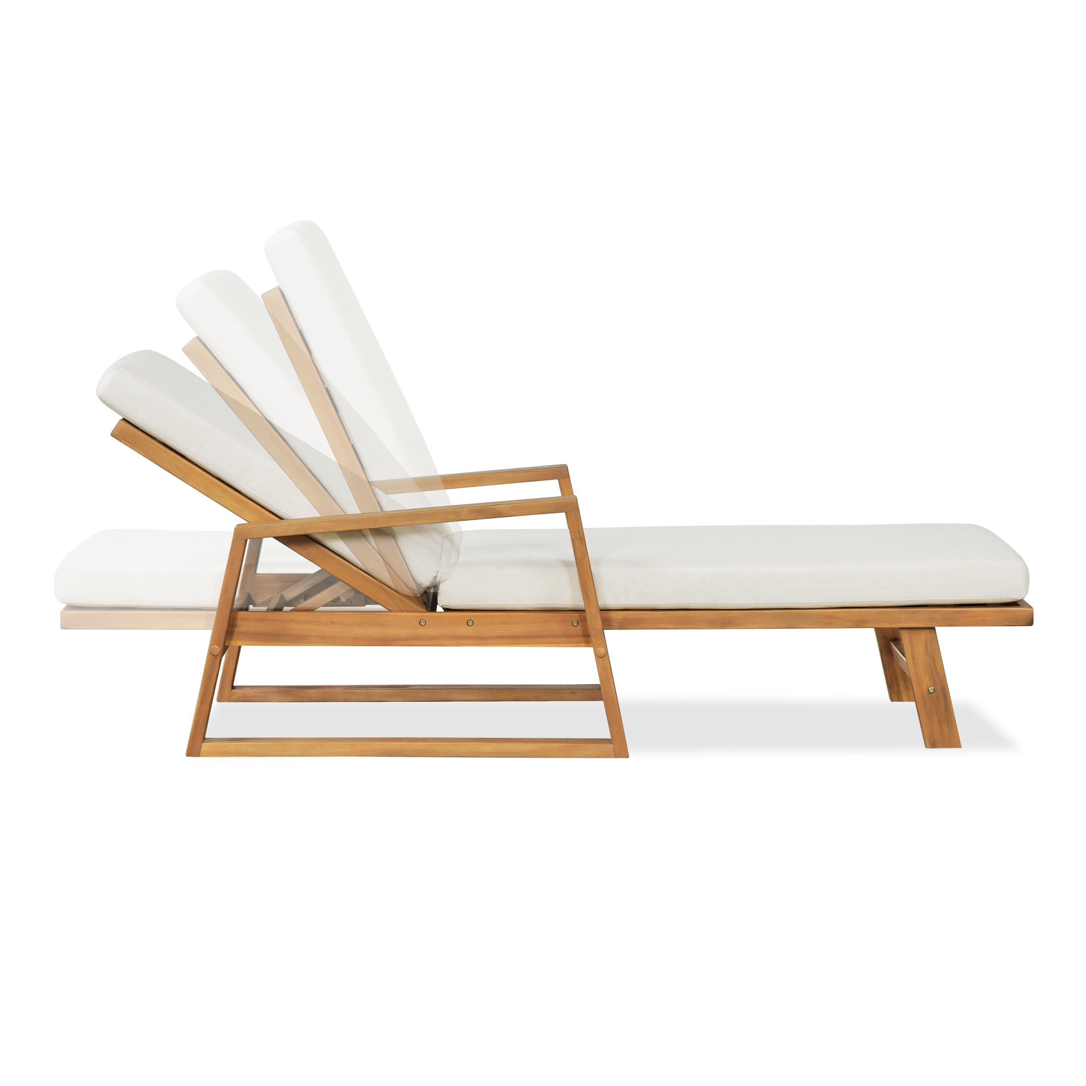 Christopher Knight Home Acacia Wood Outdoor Chaise Lounge with Adjustable Backrest and Cushion, Teak+Beige