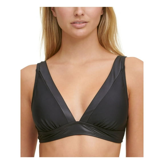 DKNY Women's Black Stretch Tie At Back Removable Cups Deep V Neck Adjustable Swimsuit Top S