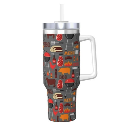

Lukts BBQ Icons for 40OZ Ice Cup with Handle Stainless Steel Vacuum Insulated Cup Suitable for Indoor and Outdoor Activities