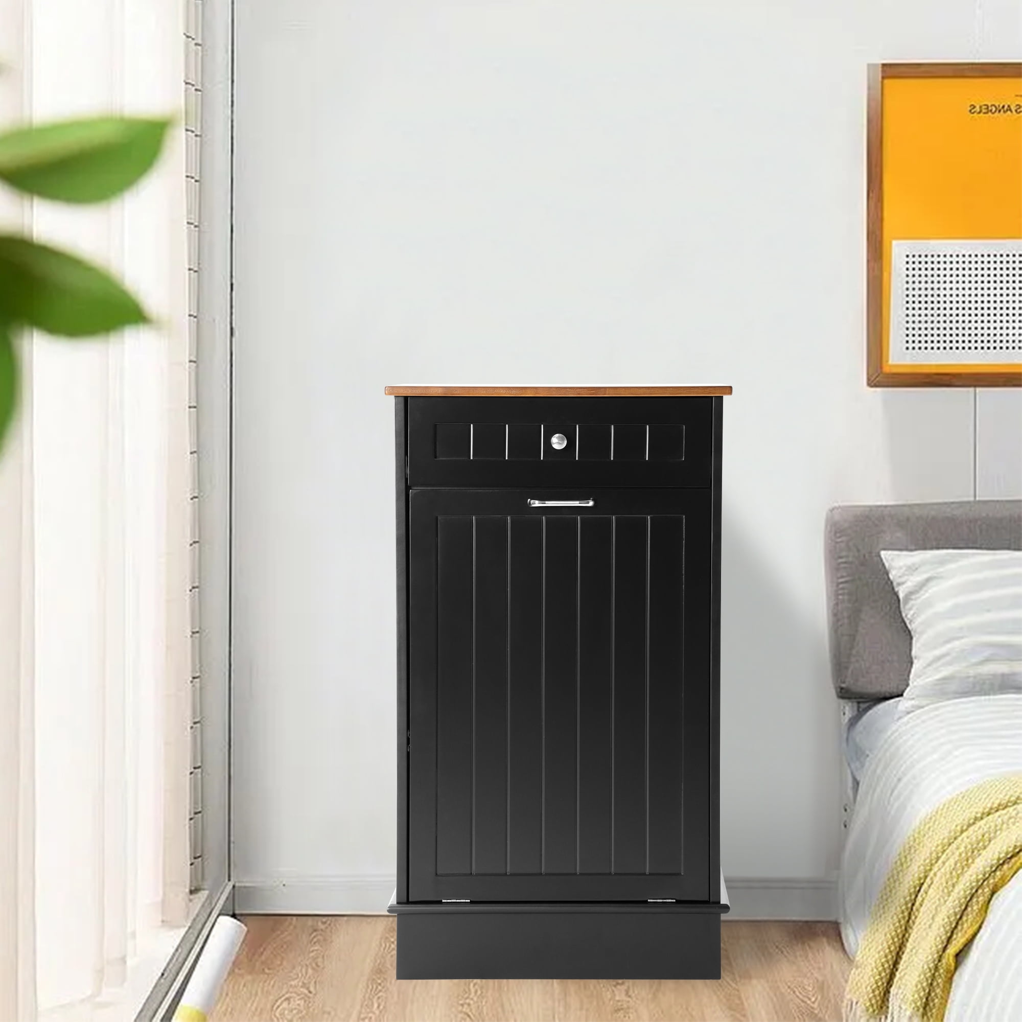 KIGOTY Tilt-out Trash Cabinet, Kitchen Trash Can Cabinet, Tilt Out Free-Standing Trash Bin Cabinet , Pet-Proof Recycling Trash Cabinet Laundry Hamper ...