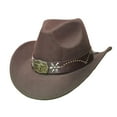 thumbnail image 4 of Men'S Straw Cowboy Hat - Western Denim Curved Top Hat Woolen Big Brimmed Hat Autumn And Winter Style British Jazz Hat,Coffee,One Size, 4 of 4