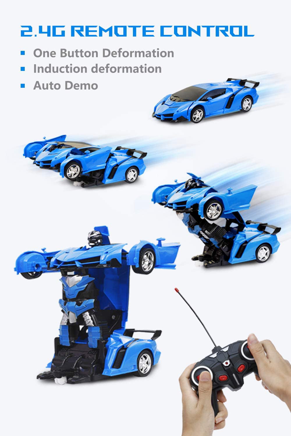 ameow Remote Control Car Transform Robot Gesture Sensing Toys, RC Cars Robot for Kids Best Gift for Boys and Girls 1:18 - Blue One-Button Deformation and 360°Rotating Drifting 