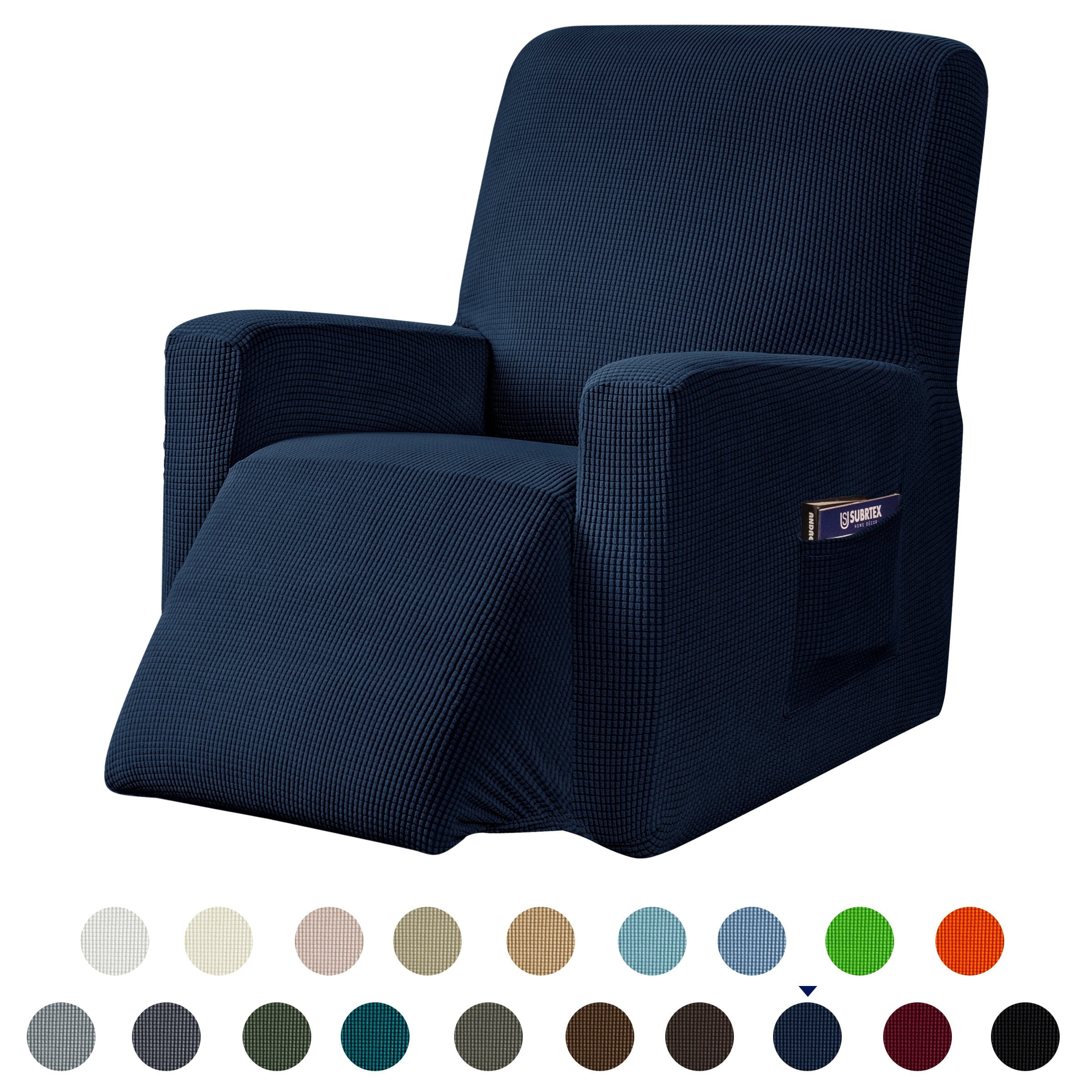 Subrtex Recliner Slipcover with Pockets Stretch Furniture Chair Cover, Navy  (Back Width 24