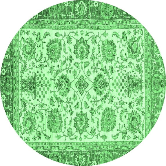 Ahgly Company Indoor Round Oriental Emerald Green Traditional Area Rugs, 7' Round