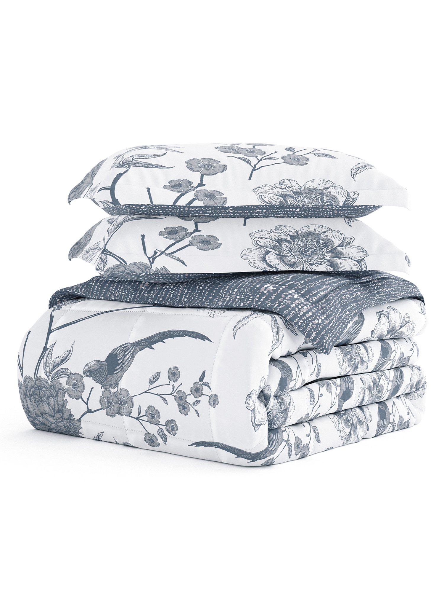 Comfort Canopy - 3 Piece Light Blue Floral Molly Botanicals All Season Down-Alternative Comforter for King Size Beds