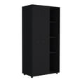 thumbnail image 4 of Newboti Furniture Misuri Wardrobe Armoire With Double Door, Drawer, Hanging Rodss, And Open Shelves Black 0028, 4 of 8