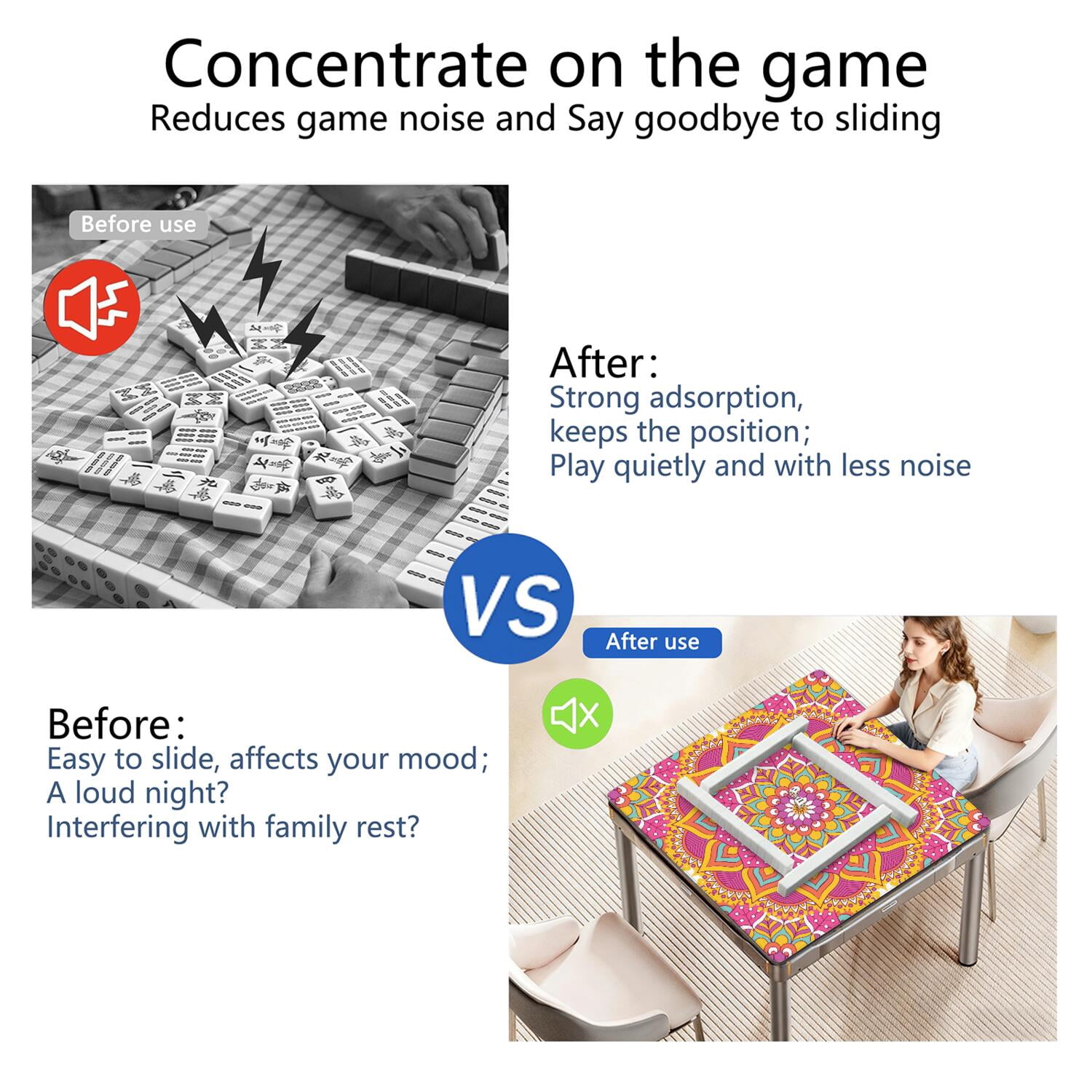 Mandala Mahjong Mat for Table, 31.5*31.5in Anti Slip American Mahjong Table Cloth, Noise Reduction, Neoprene Mah jongg Mat with Carrying Bag & 3 Dices, Mahjong Accessories Gift, Board Tile Games Mats