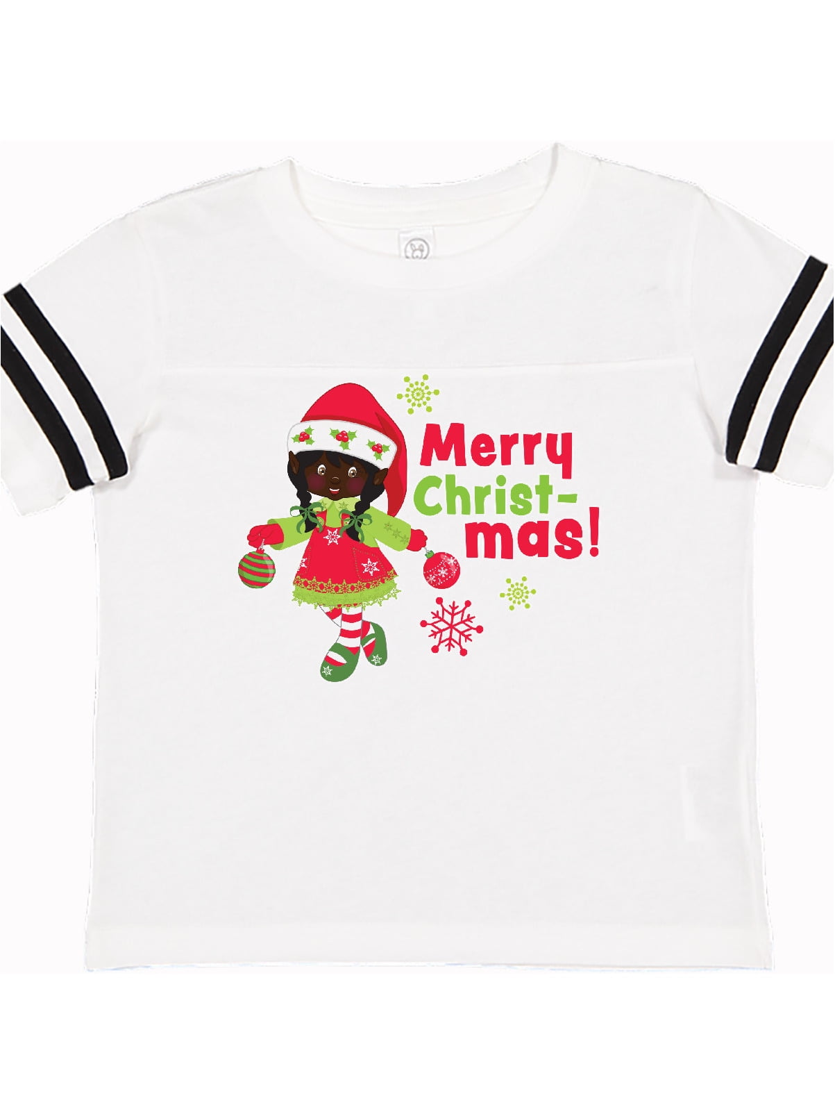 inktastic Merry Christmas Elf with Black Hair and Snowflakes Toddler T-Shirt