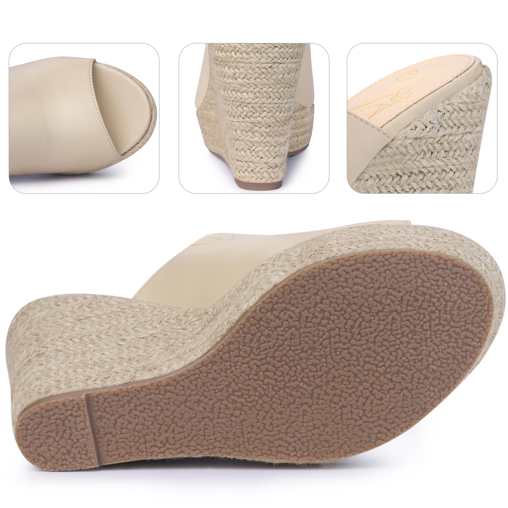 DARING DIVA Women's Open Toe Espadrille Wedge Heel Platform Slide Sandal Beige 8.5