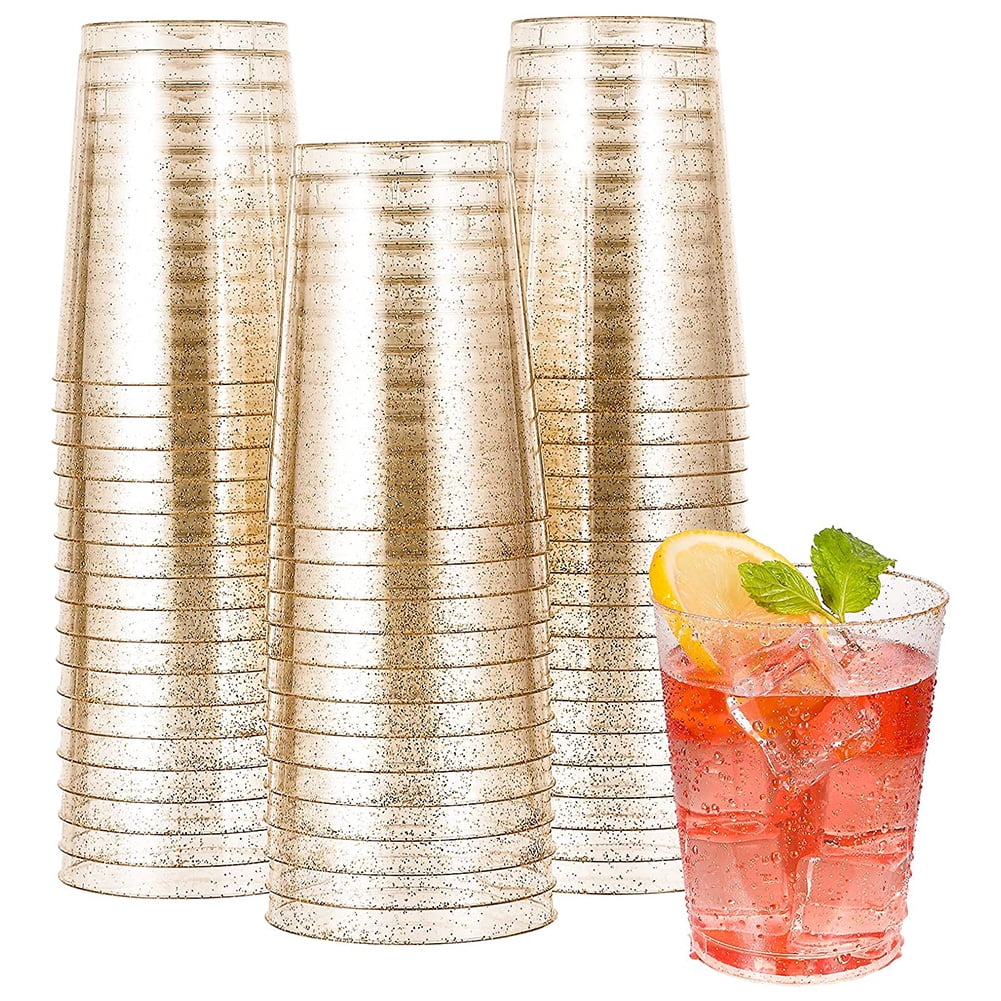 25 Pack Glitter Plastic Cups,10oz Clear Plastic Cups ,Fancy Disposable