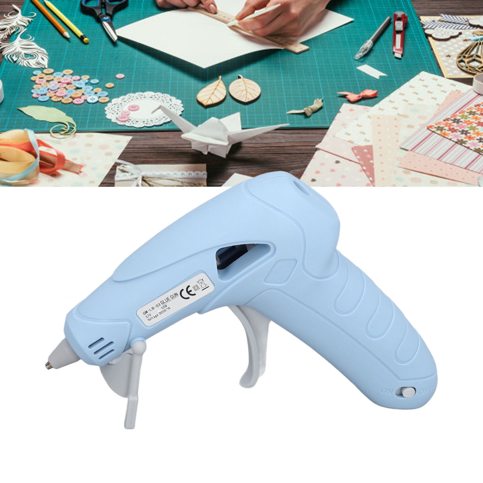 Nieyigj Hot Melt Glue Gun Kit USB Rechargeable Cordless Mini Device With 30 Pcs Adhesive Bars Tool Bag Silicone Pad Anti-Drip Design for Home DIY Crafts Arts Repair - Blue