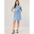 thumbnail image 3 of DARING DIVA Casual Button Front Summer Short Sleeve Dresses M Pale Blue, 3 of 6