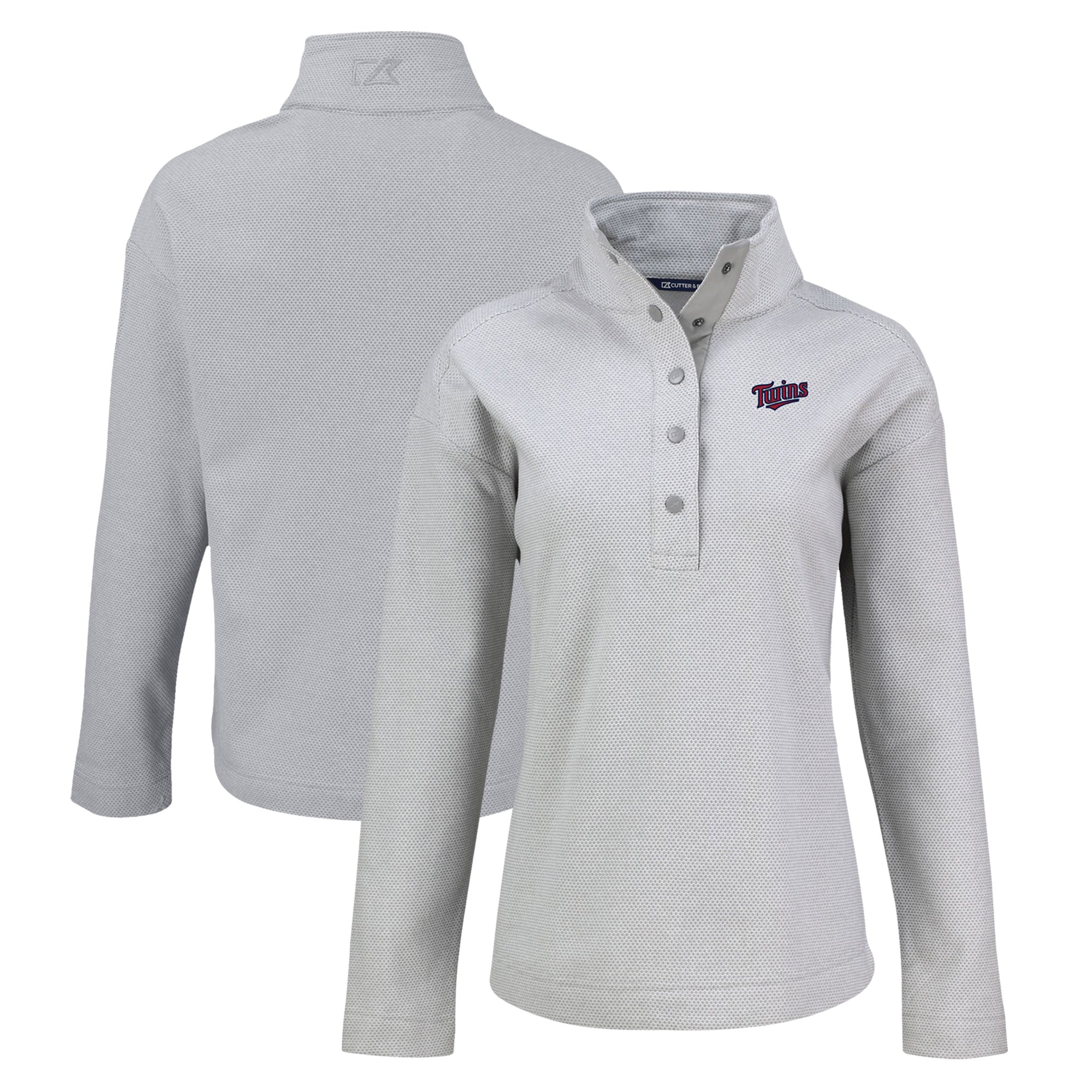 Women's Cutter & Buck Gray Minnesota Twins Hunts Point Eco Half-Snap Jacket