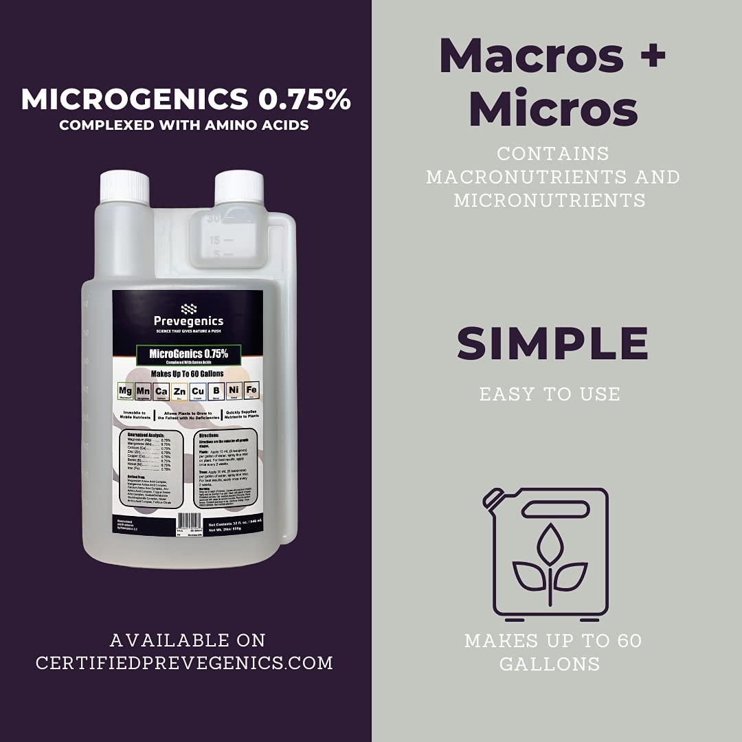 MicroGenics 0.75% - Foliar Applied Liquid Fertilizer - Micronutrients and Macronutrients Complexed with Amino Acids- EDTA Free