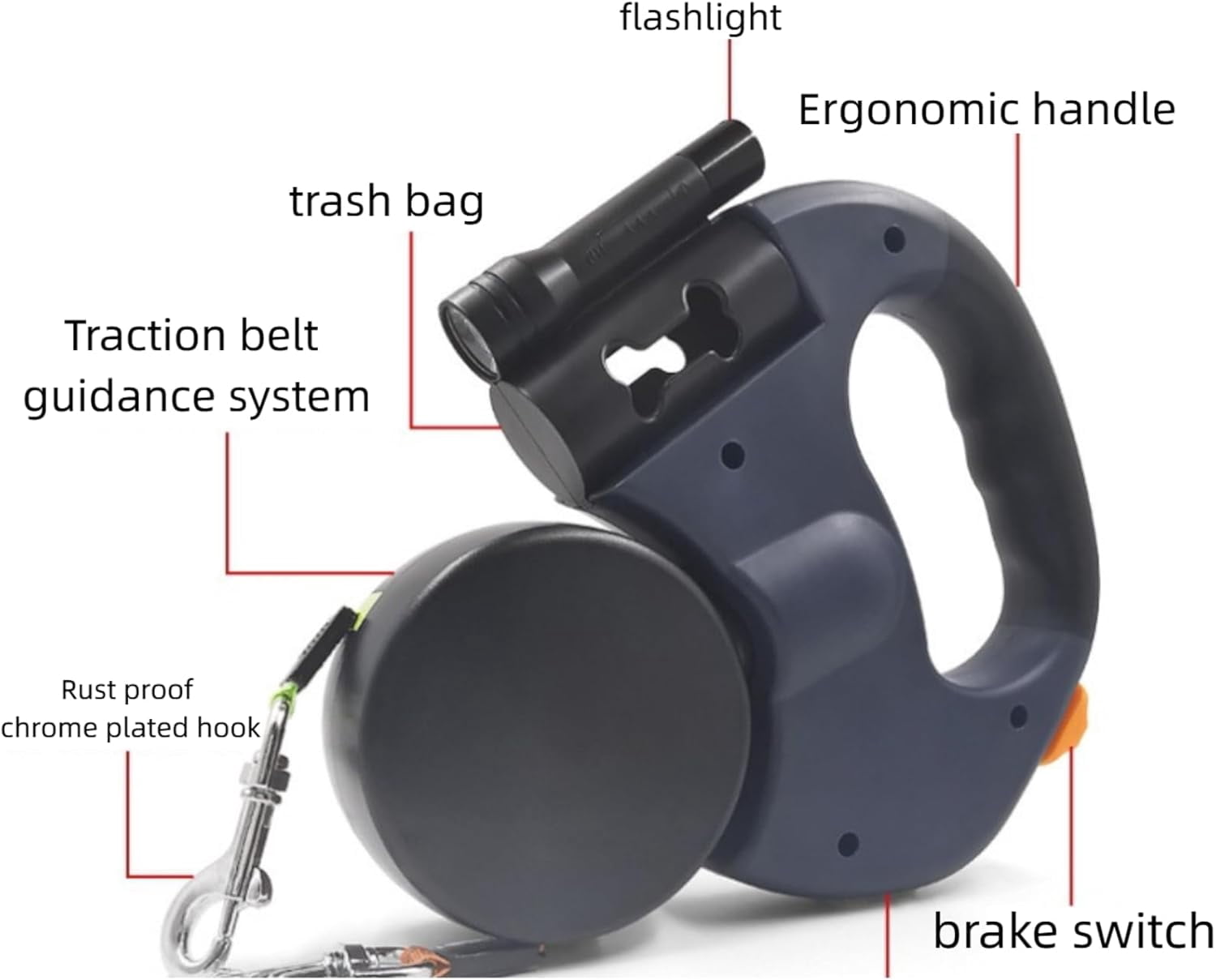 2026 New Dual Retractable Dog Leash with Light & Bring a Flashlight and a Stool Bag Holder | Tangle-Free 360° Swivel for 2 Dogs | Reflective & One-Hand Brake for Medium Small Pets