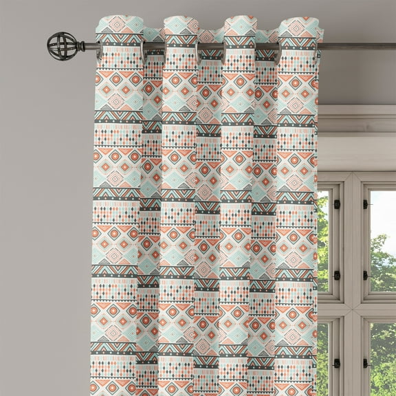 Ambesonne Geometric Grommet Curtain Single Panel, Tribal, 50"x60", Orange Mint Grey