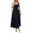 thumbnail image 2 of Womens 2025 Summer Sleeveless Square Neck Sundress Casual Long Flowy A Line Knit Dress Beach Vacation Maxi Dresses Navy S, 2 of 5