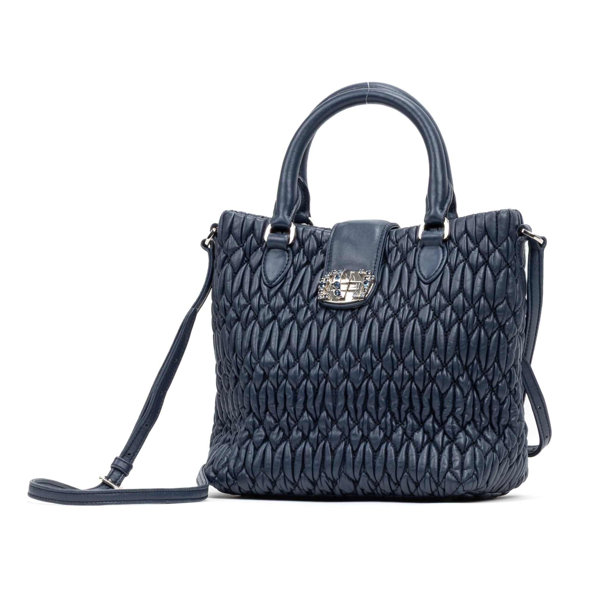 Pre-Owned Miu Miu Navy Small Crystal Tote Shoulder bag Nappa