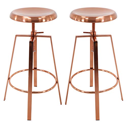 Atayal 4Legged Rose Gold Backless Metal Round Seat Adjustable Height