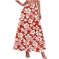 thumbnail image 2 of Qulqfy Womens Summer Maxi A-Line Peasant Long Skirts Flowy High Waisted Plus Size 100%Cotton with Pockets Drawstring Red Skirts for Women L, 2 of 5