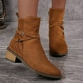 thumbnail image 6 of Women's Ankle Boots Chunky Low Heeled Round Toe Short Booties Suede Dress Western Fall 2025 Shoes Brown, 6 of 6