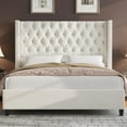 thumbnail image 4 of Merluxy King Bed Frame Velvet Upholstered Platform with 51.6" Tall Wingback Headboard,Gream, 4 of 9