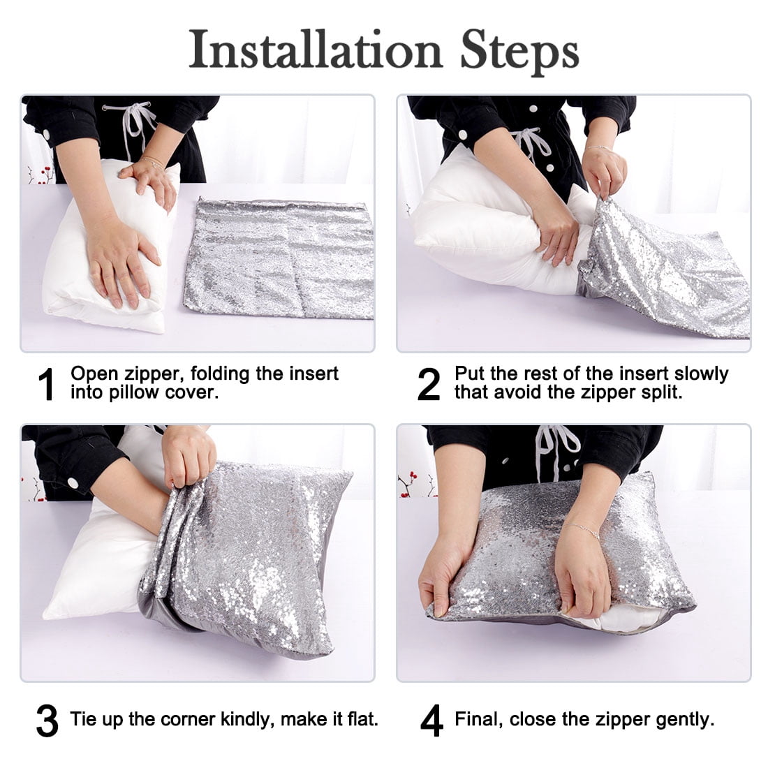 Unique Bargains 2 Pack Sequins Decorative Throw Pillow Covers 16" x16" Silver Tone
