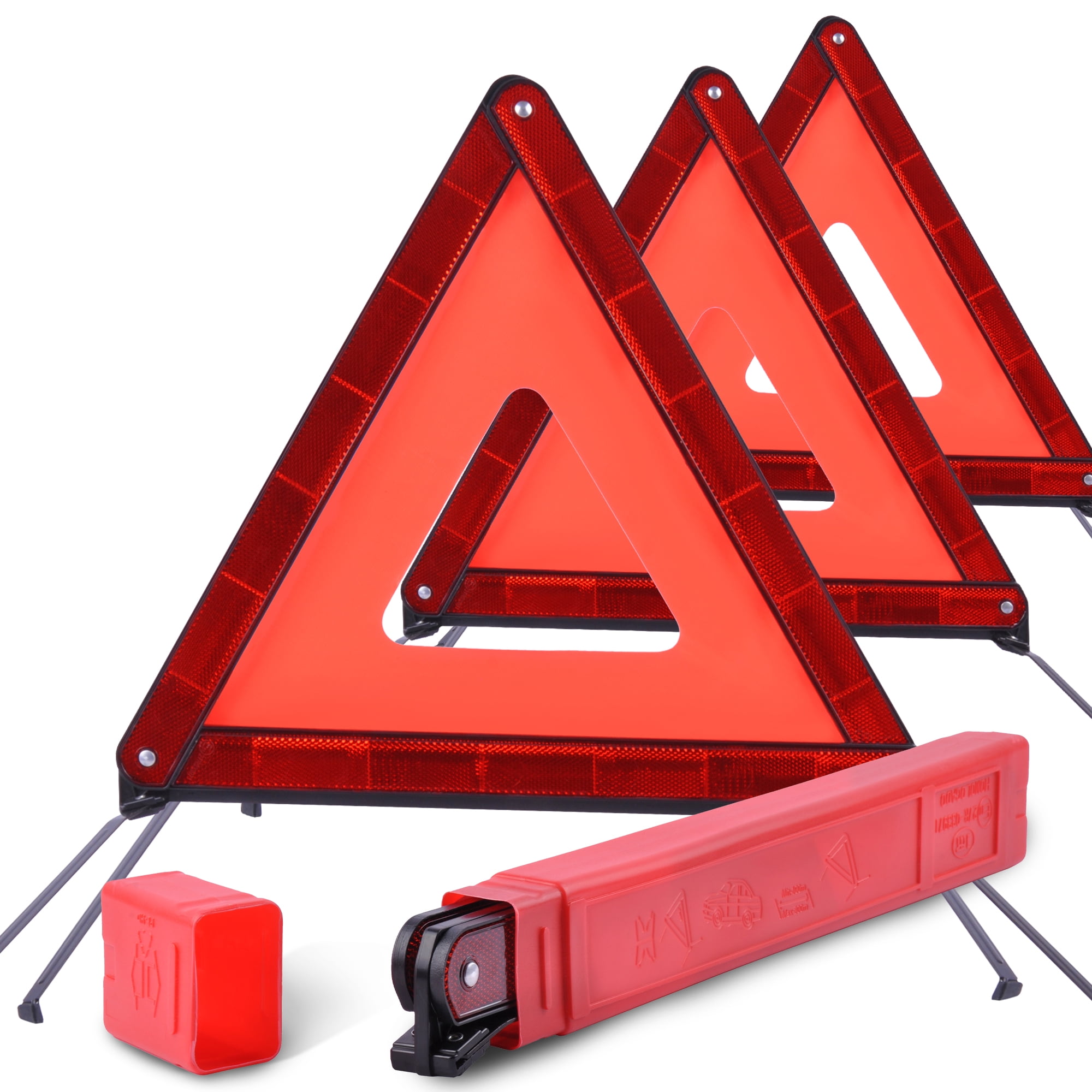 DSV Standard Emergency Triangles, Warning Triangles for Vehicles, Reflective Triangle, Safety Triangles with Case for Vehicles Breakdown, 3-Pack