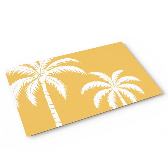 Doormat Tropical Palm Trees Doormats Entrance Door Rug Yellow Summer Beach Coastal Floor Mat Welcome Front Door Mat for Indoor Outdoor Kitchen Home Decor 16x24 Inch