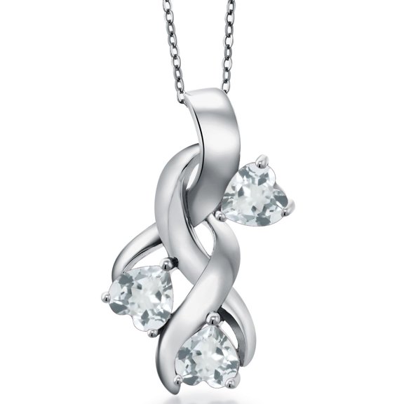 Gem Stone King 1.25 Ct Heart Shape Sky Blue Aquamarine 925 Sterling Silver Pendant With Chain