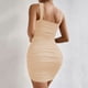 thumbnail image 4 of Gibobby Vestido sexy para fiesta Vestidos ajustados Mini vestido Sexy con cuello en V Ahueca hacia fuera el bolso Cadera plisada Manga larga(Beige,G), 4 of 5