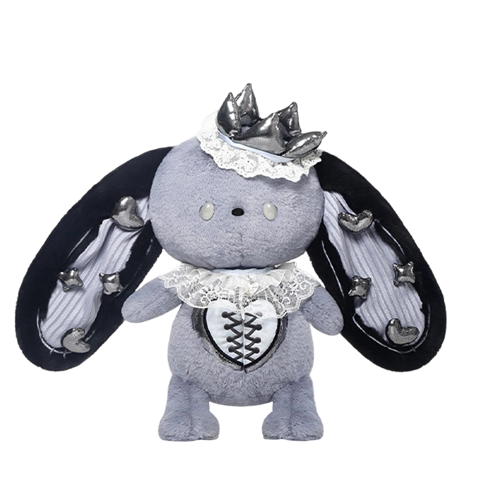 Stuffed Bunny, Bunny Rabbit Stuffed Animal, Bunny Plush, Black Decor, Lace Fabric, Rabbit Plush, Plush Doll, 1 Pc, 12inStanding, Silver Crown, Collectible Display, Gothic Home