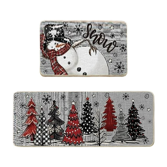 Kitchen Mats for Floor,2 Pcs Christmas Kitchen Rugs Mats Set Non Slip Backing, Merry Christmas Decor 40x60cm 40x122cm