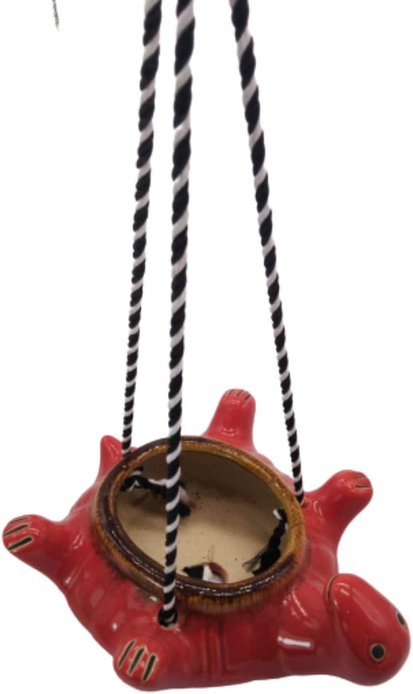 India Meets India Ceramic Hanging Planter Pot Flower Pot Indoor Planter Handicraft by Awarded Indian Artisan (Turtle, Green)