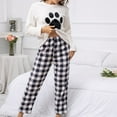 thumbnail image 6 of Xmyrz Womens Pajama Sets Cat Paw Print Bed Gown Breathable Casual Long Sleeve Plaid Softable Sleepwear Pj Clothes Sets, 6 of 7