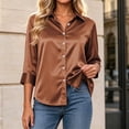 thumbnail image 2 of Button up Shirt Women Zaewscy Women's Satin Button Down Shirt Point Collar 3/4 Sleeve Elegant Casual Blouse Coffee XXL, 2 of 8