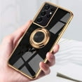 thumbnail image 7 of for Galaxy S22 Ultra Case with Ring, Built-in Rotation Finger Ring Kickstand Cover with Shiny Plating Rose Gold Edge Work with Magnetic Car Mount Slim Thin Bumper Case for Women Girls Black, 7 of 7