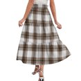 thumbnail image 6 of Delconic Women Plaid Drawstring Waist Tiered Maxi Skirt with Pockets Casual Loose Fit A Line Long Skirt for Everyday Wear Light Brown 2XL, 6 of 6