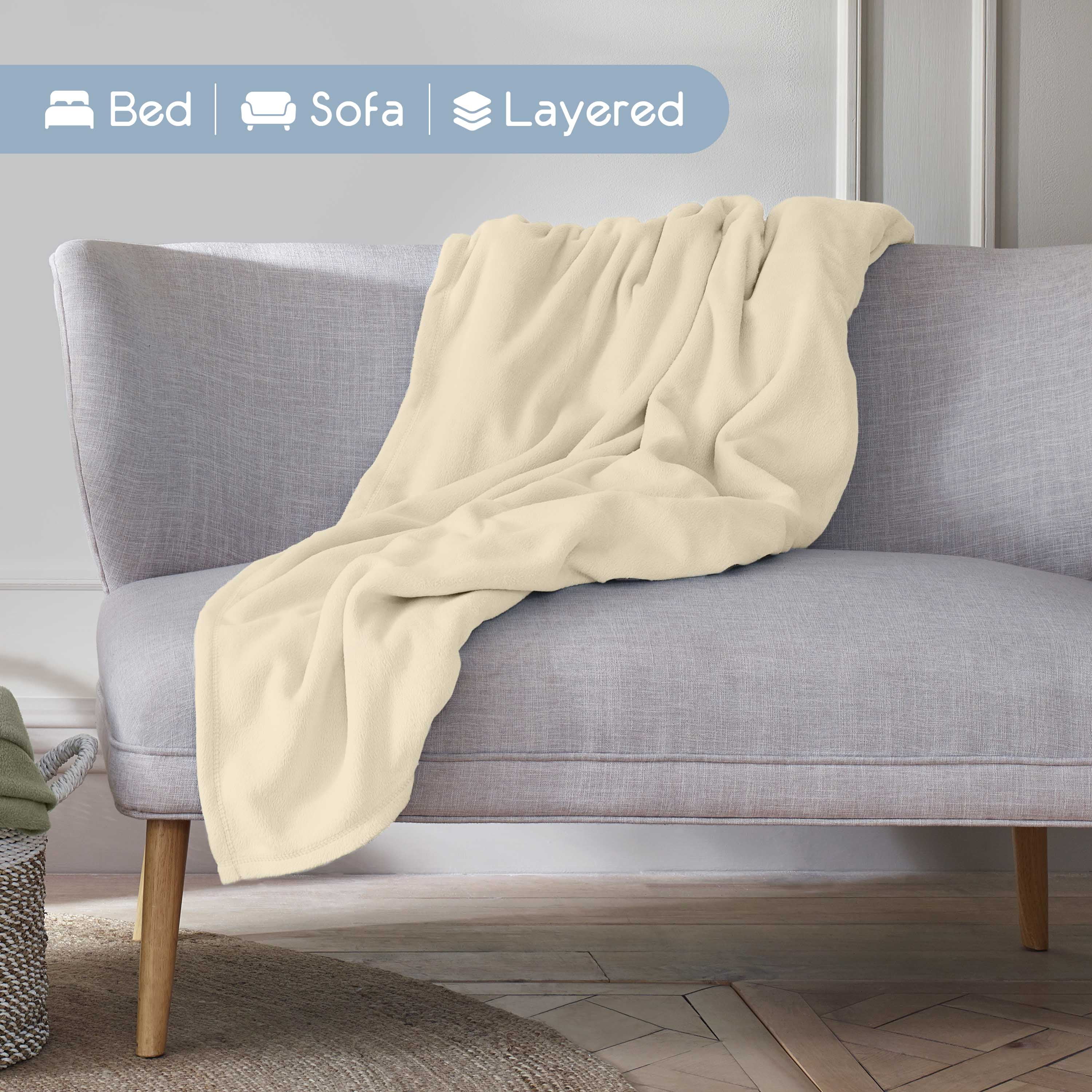 Soft All-Season Microfleece Bed Blanket – Lightweight Cozy Throw – King Size – Ivory