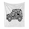 thumbnail image 1 of Auto Mechanic Soft Flannel Fleece Blanket, Monochrome Graphic with Pictograms About Automotive Shape as Car, Cozy Plush for Indoor and Outdoor Use, 50" x 70", Charcoal Grey and White, by Ambesonne, 1 of 6