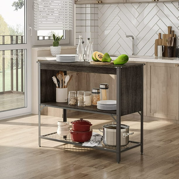 Bestier Farmhouse Wooden Kitchen Island With Storage Coffee Bar Shelf Black Com Bestier Farmhouse Wooden Kitchen Island, Farmhouse Kitchen Island With Storage