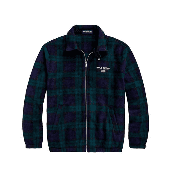 $198 Polo Ralph Lauren Men's Vintage Fleece Check Full Zip Jacket Navy and Green M