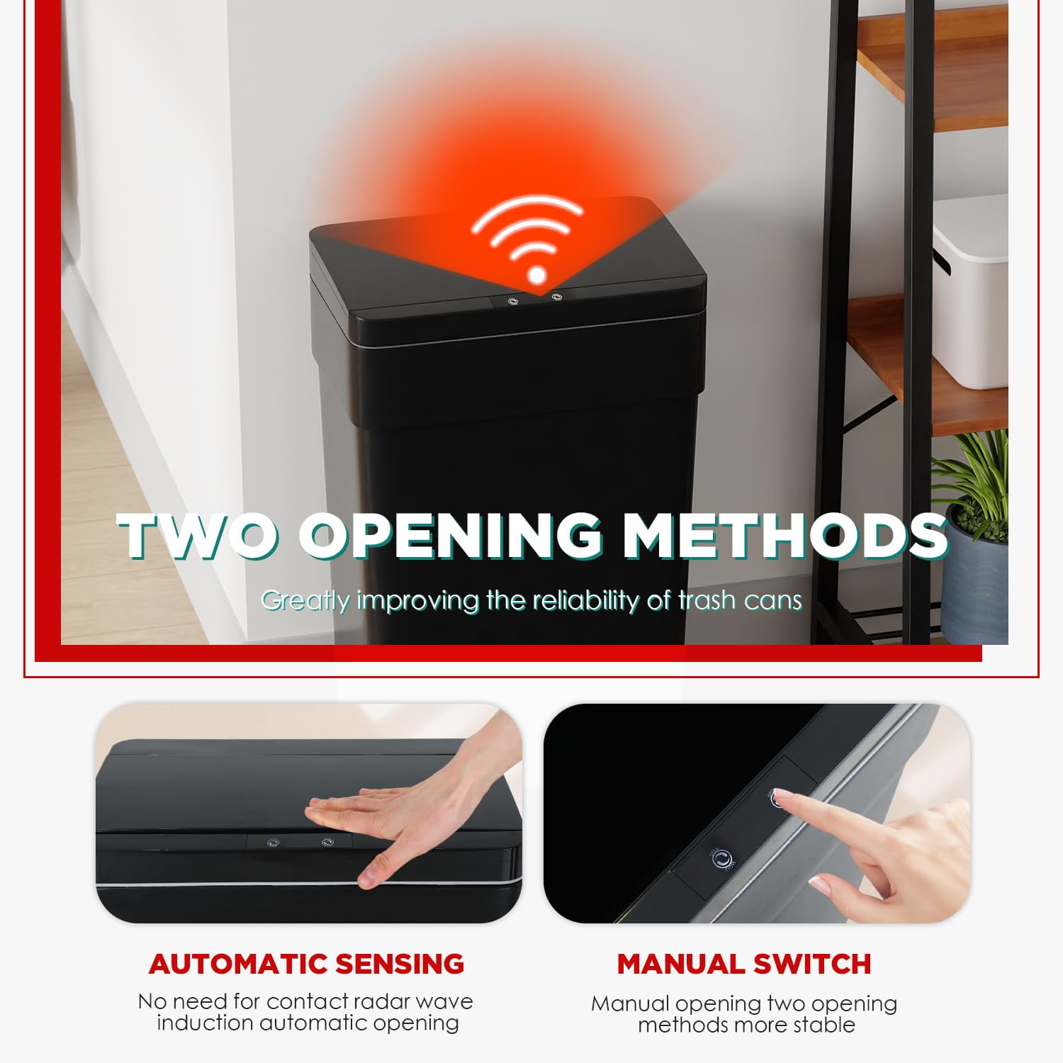 PayLessHere 13Gal Touchless Trash Can - Automatic Motion Sensor Trash Can, (4, Black)